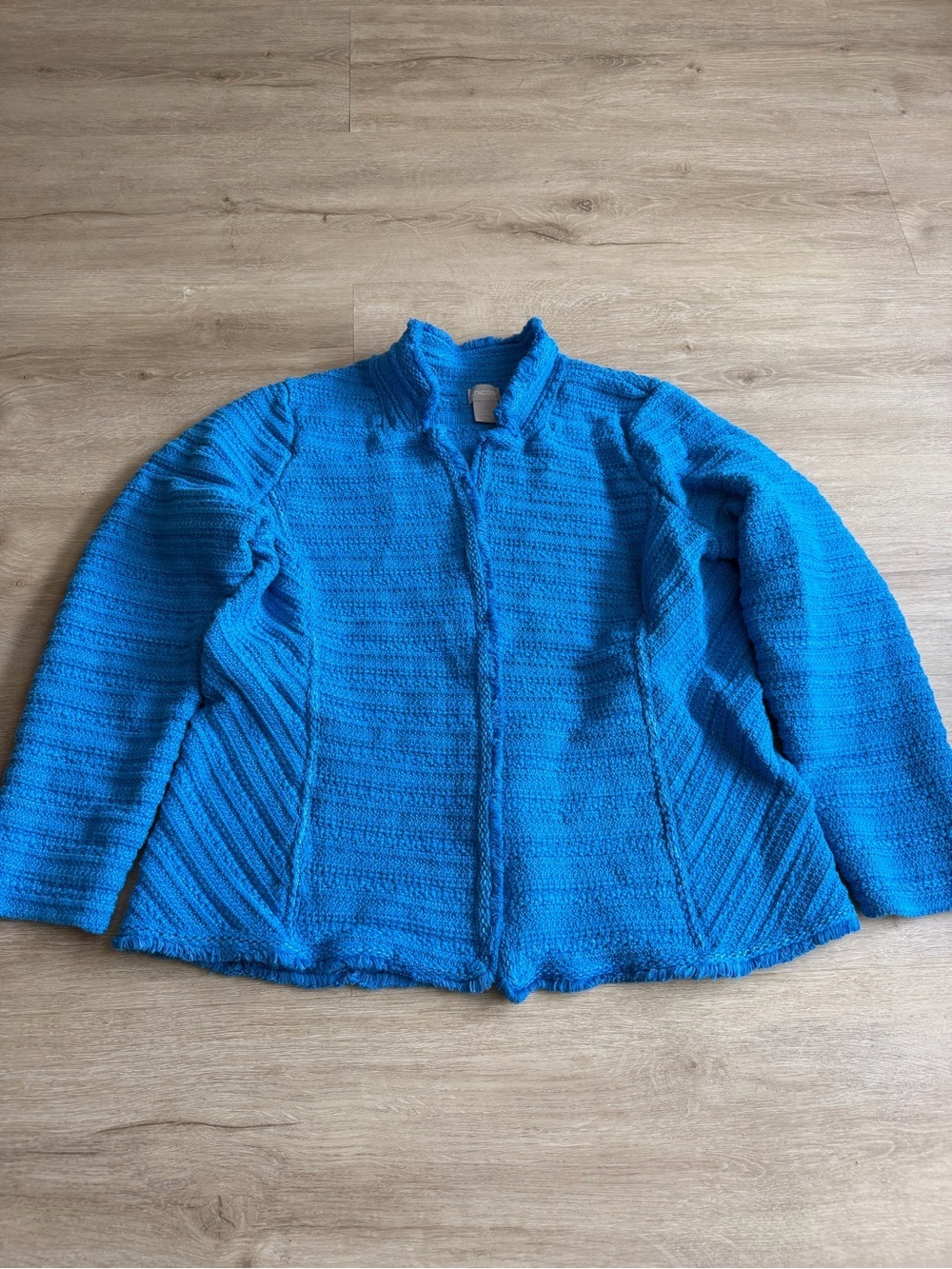 Royal blue tweed Chicos blazer jacket Cardigan sweater SZ L